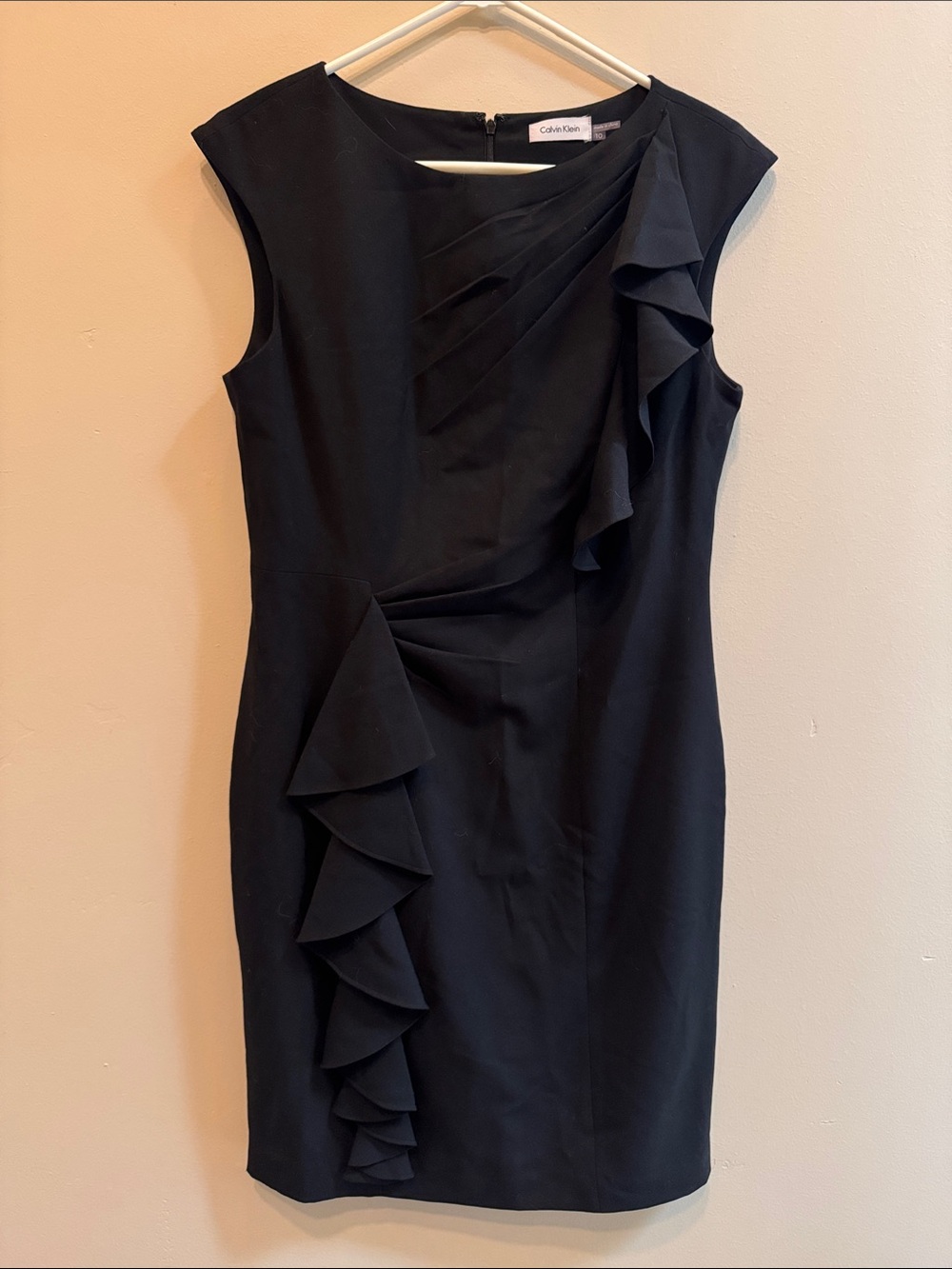 Calvin Klein Black Ruffle Sheath Midi Dress